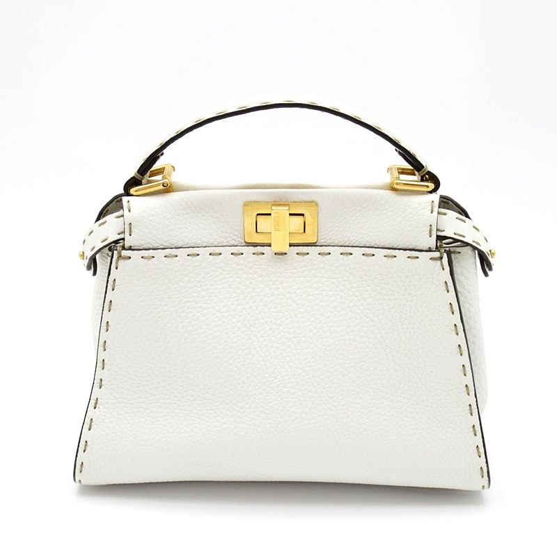 Fendi Mini Peekaboo Selleria 2-Way Handbag Leather White
