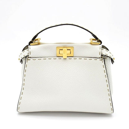 Fendi Mini Peekaboo Selleria 2-Way Handbag Leather White