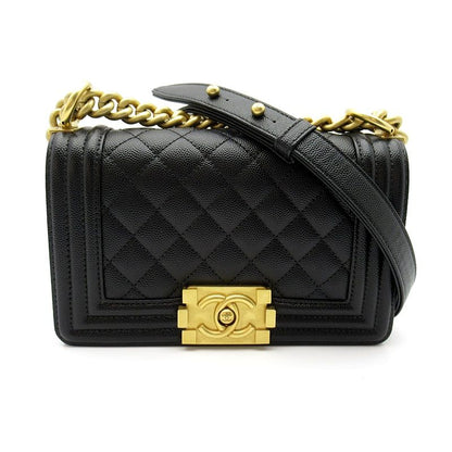 Chanel Boy Small Chain Shoulder Bag Caviar Leather Black