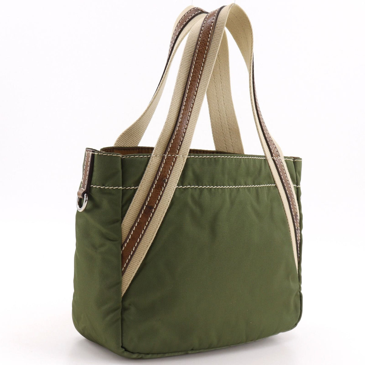 Prada Mini Tote Nylon Khaki Handbag with Brooch — view 3
