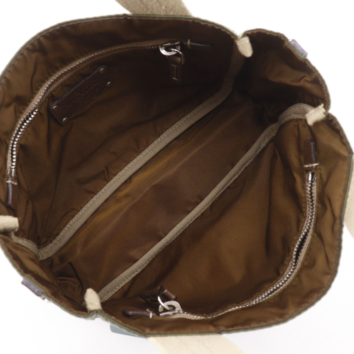 Prada Mini Tote Nylon Khaki Handbag with Brooch — view 6