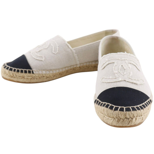 Chanel Espadrilles CC Logo Linen Off White Slip-on