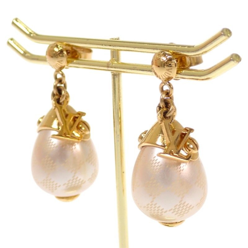 Louis Vuitton Boucles D'oreilles Damier Pearl Earrings Metal Faux Gold — view 2