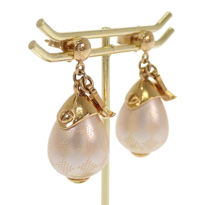Louis Vuitton Boucles D'oreilles Damier Pearl Earrings Metal Faux Gold — view 3