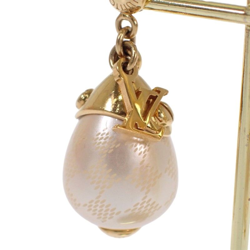 Louis Vuitton Boucles D'oreilles Damier Pearl Earrings Metal Faux Gold — view 5