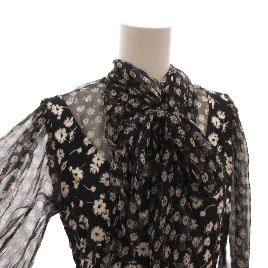 Dolce & Gabbana Shirt Dress Bow Tie Sheer Contrast Floral Pattern Silk Blend — view 4