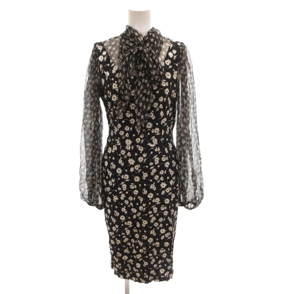 Dolce & Gabbana Shirt Dress Bow Tie Sheer Contrast Floral Pattern Silk Blend