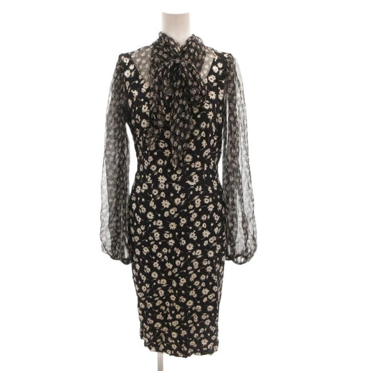 Dolce & Gabbana Shirt Dress Bow Tie Sheer Contrast Floral Pattern Silk Blend