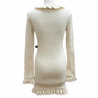 Louis Vuitton Wool Blend Ruffle Design Rib Knit Dress Ivory — view 4