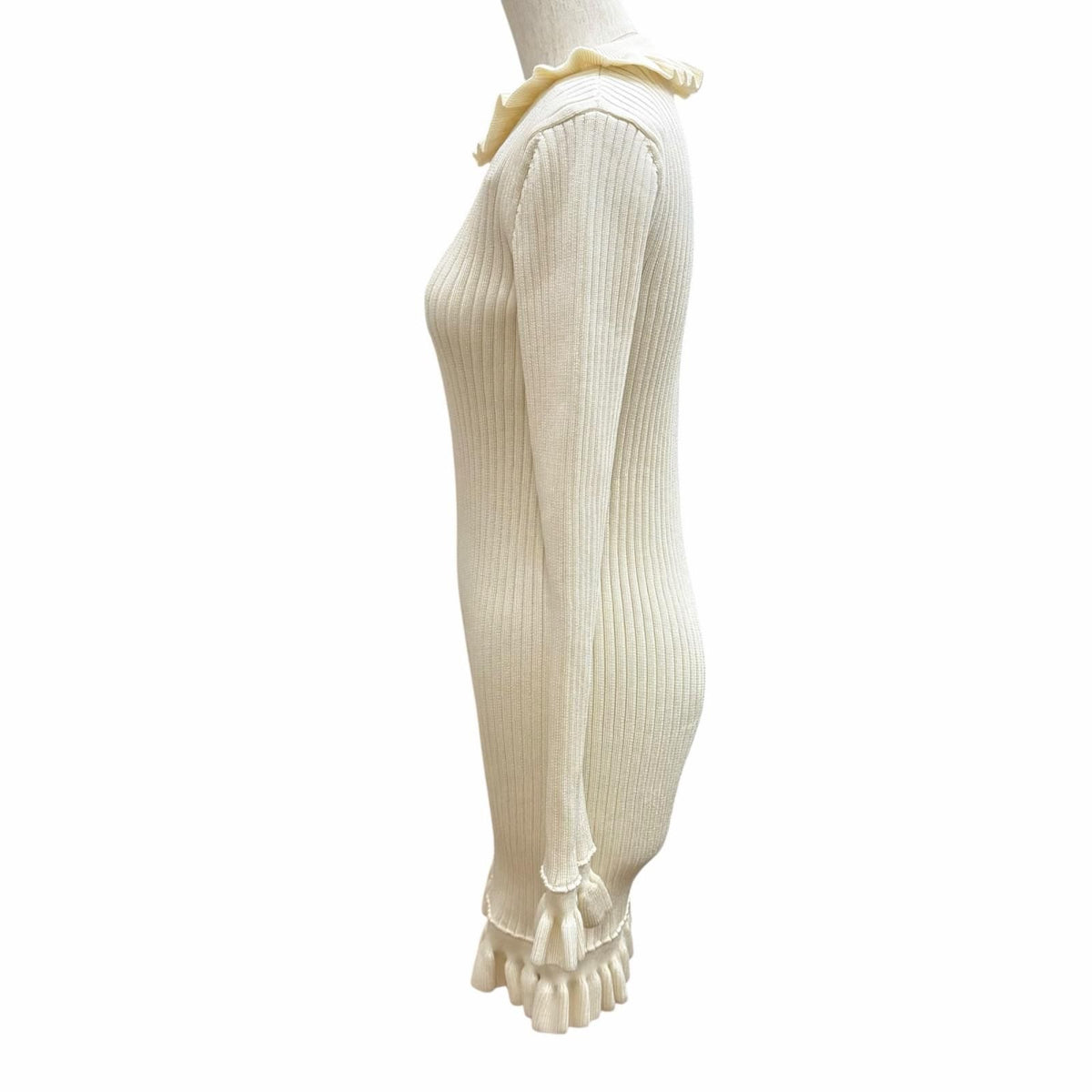 Louis Vuitton Wool Blend Ruffle Design Rib Knit Dress Ivory — view 3