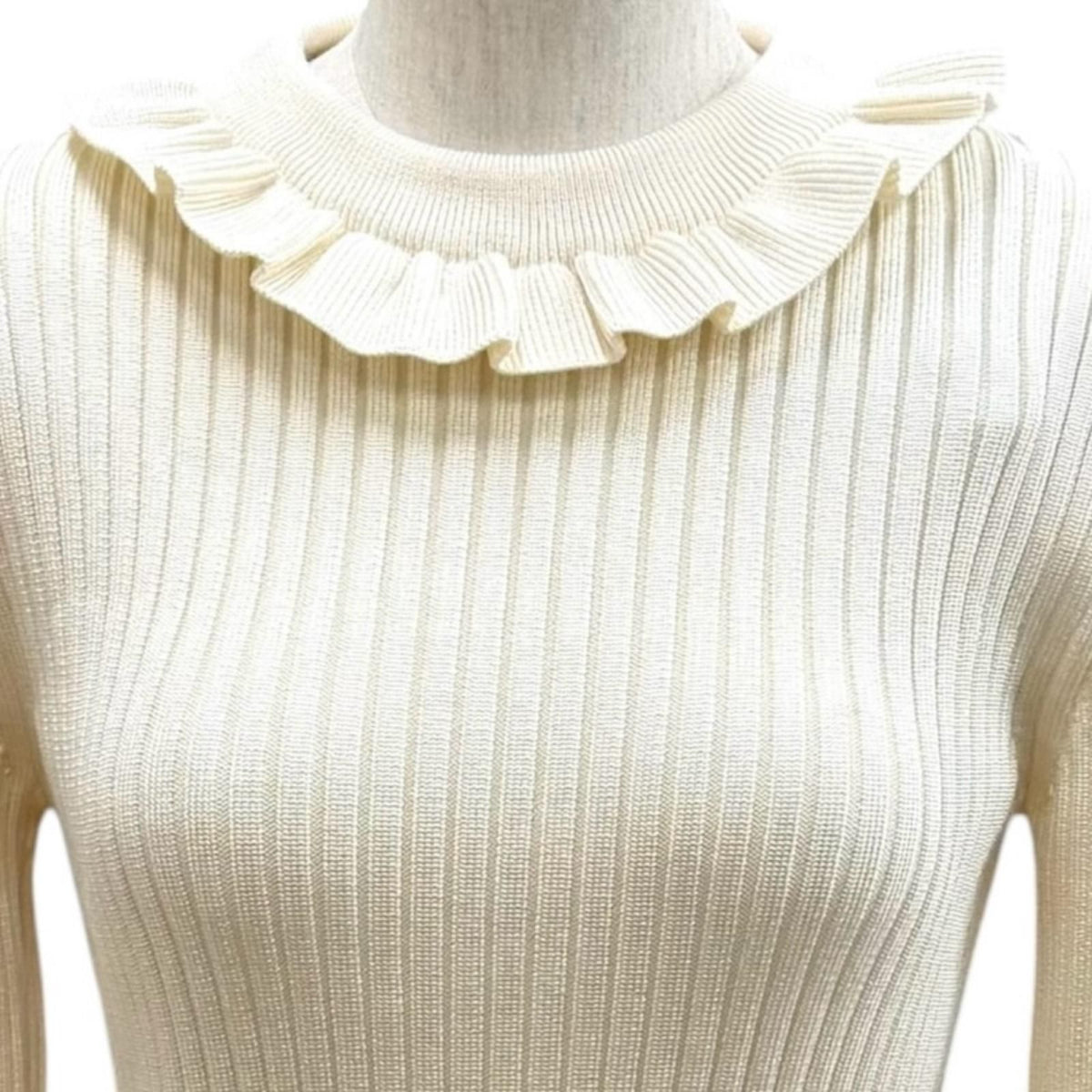 Louis Vuitton Wool Blend Ruffle Design Rib Knit Dress Ivory — view 2