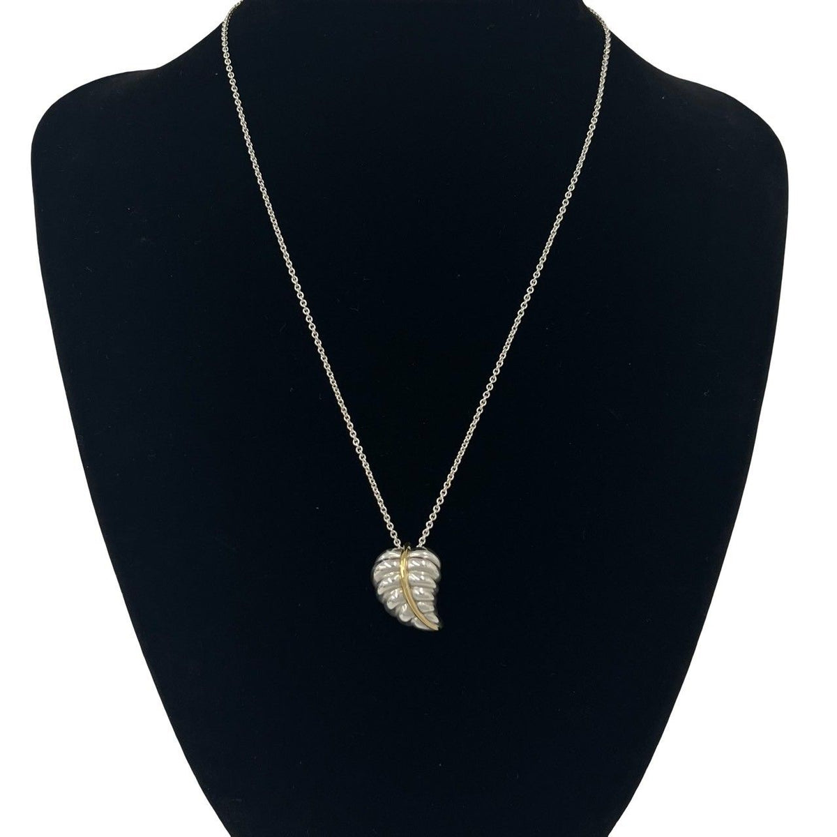 Tiffany & Co Vintage Leaf Motif Necklace Silver Yellow Gold — view 2