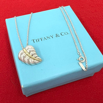 Tiffany & Co Vintage Leaf Motif Necklace Silver Yellow Gold