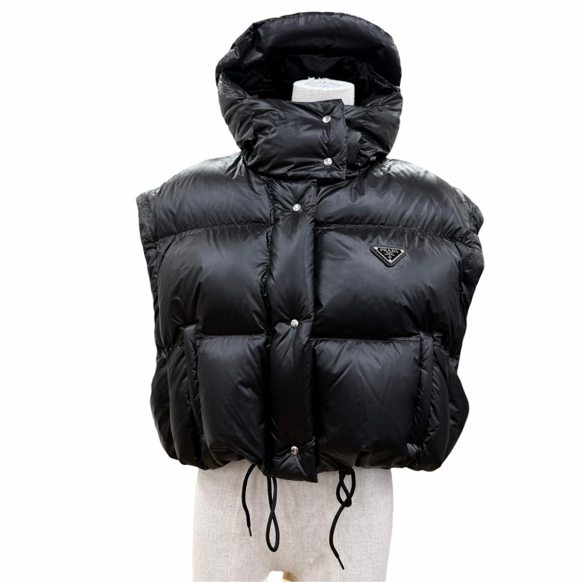 Prada Triangle Logo Cropped Convertible 2-Way Down Vest Black 38 — view 2