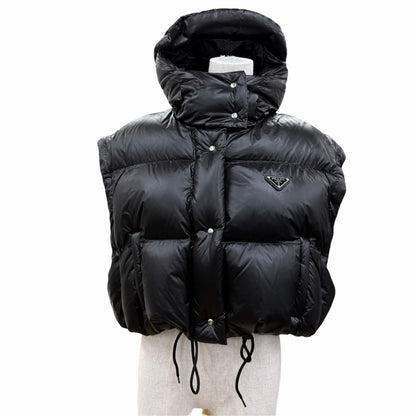Prada Triangle Logo Cropped Convertible 2-Way Down Vest Black 38 — view 2