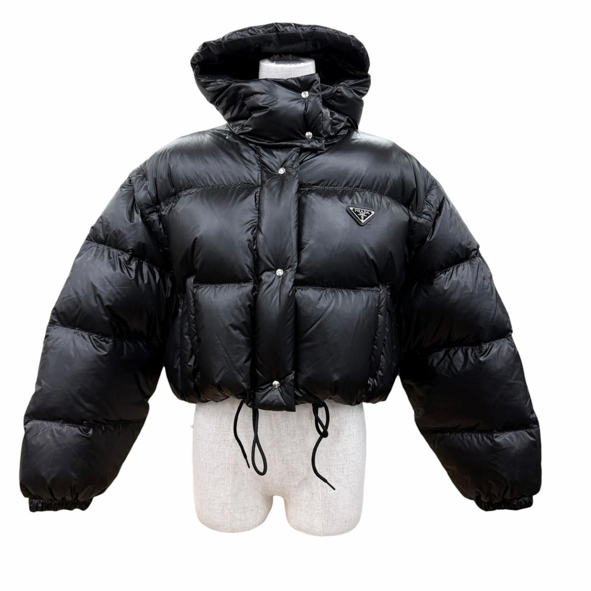 Prada Triangle Logo Cropped Convertible 2-Way Down Vest Black 38