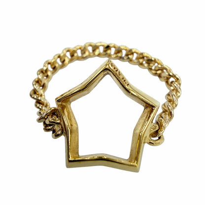 Prada Brass Metal Star Chain Ring Gold JP