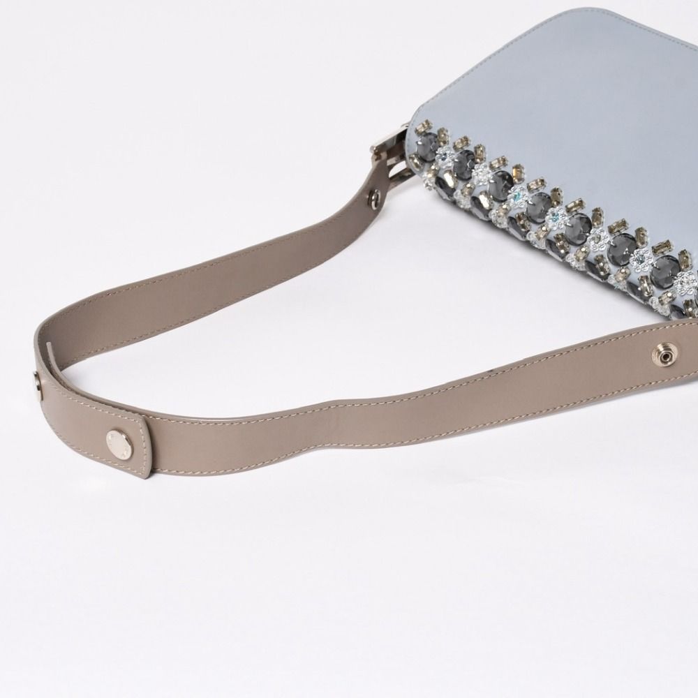Fendi Shoulder Bag Bucket Bijou Rhinestone Leather Gray Silver — view 5