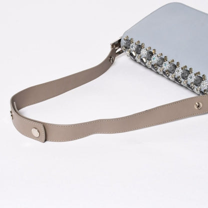 Fendi Shoulder Bag Bucket Bijou Rhinestone Leather Gray Silver — view 5