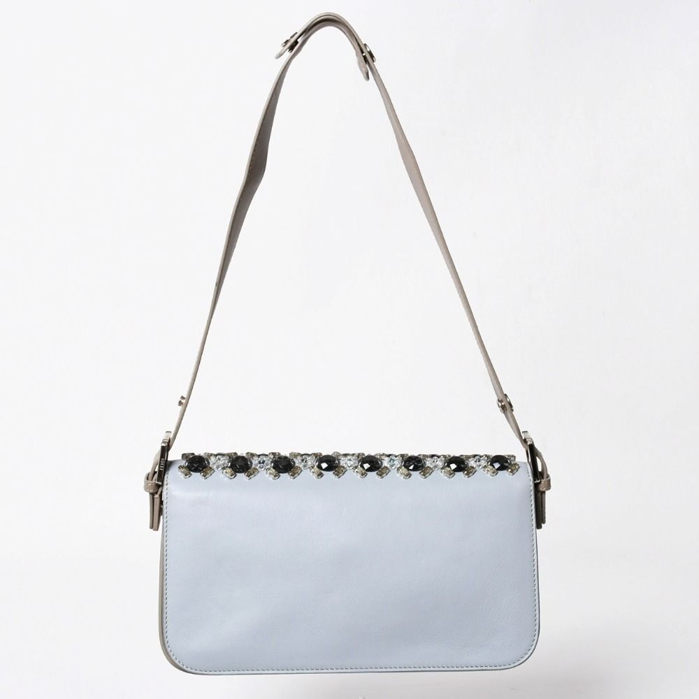 Fendi Shoulder Bag Bucket Bijou Rhinestone Leather Gray Silver — view 2