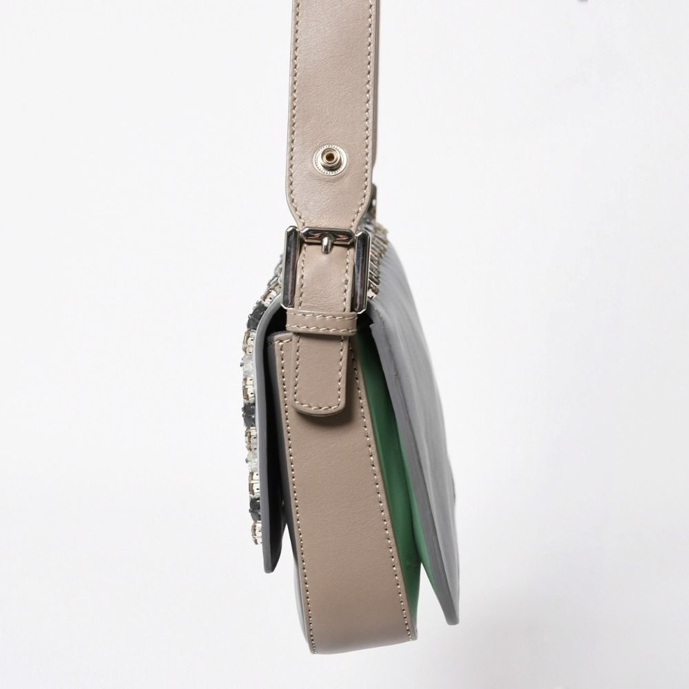 Fendi Shoulder Bag Bucket Bijou Rhinestone Leather Gray Silver — view 4