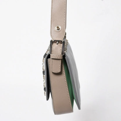 Fendi Shoulder Bag Bucket Bijou Rhinestone Leather Gray Silver — view 4