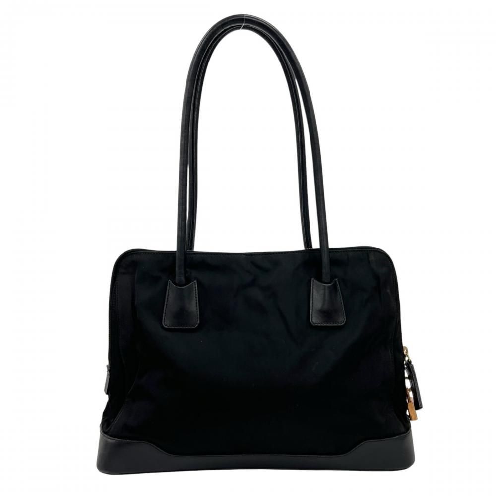 Prada Handbag Tessuto Triangle Logo Shoulder Nylon Leather Black Gold — view 2