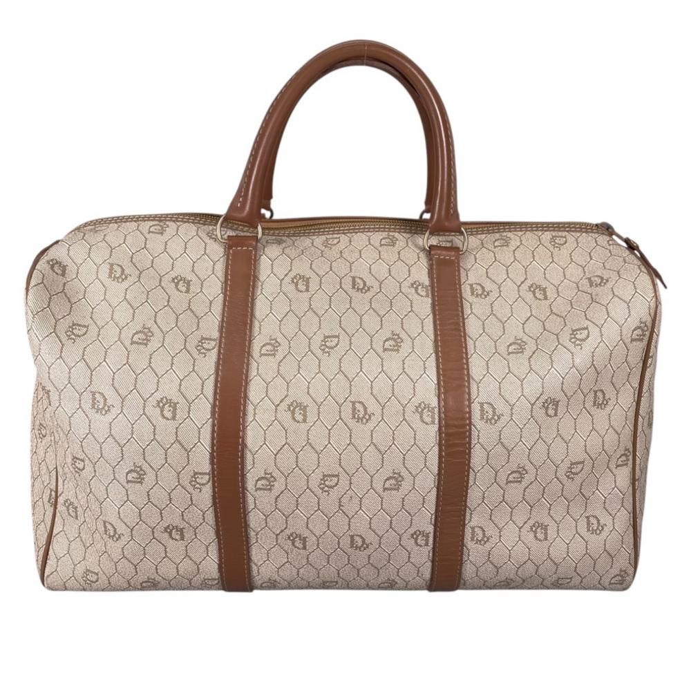 Dior Boston Bag Vintage Honeycomb Pattern Leather Beige Gold — view 2
