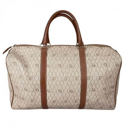 Dior Boston Bag Vintage Honeycomb Pattern Leather Beige Gold