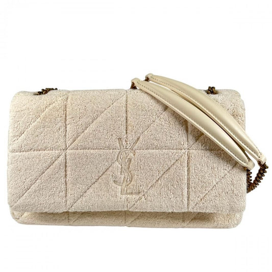 Saint Laurent Eve 2-Way Jamie Shoulder Bag Pile Leather White Gold