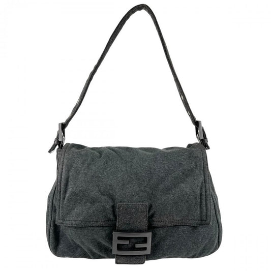 Fendi Shoulder Bag Mamma Baguette Cotton Jersey Gray Black Silver