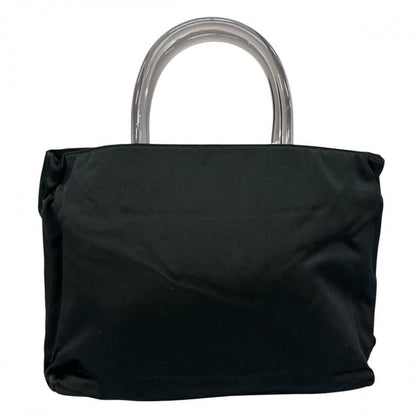 Prada Handbag Clear Hand Triangle Logo Vintage Nylon Black Silver