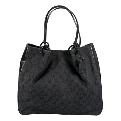 Gucci Tote GG Pattern Shoulder Bag Canvas Leather Black Silver