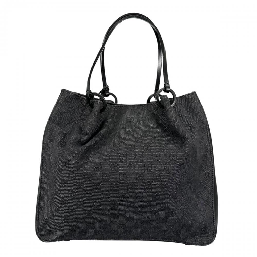 Gucci Tote GG Pattern Shoulder Bag Canvas Leather Black Silver — view 2