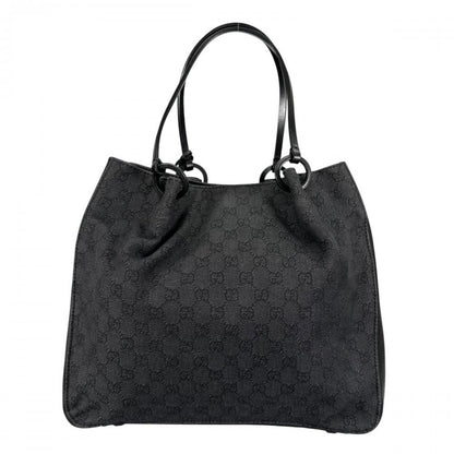 Gucci Tote GG Pattern Shoulder Bag Canvas Leather Black Silver — view 2