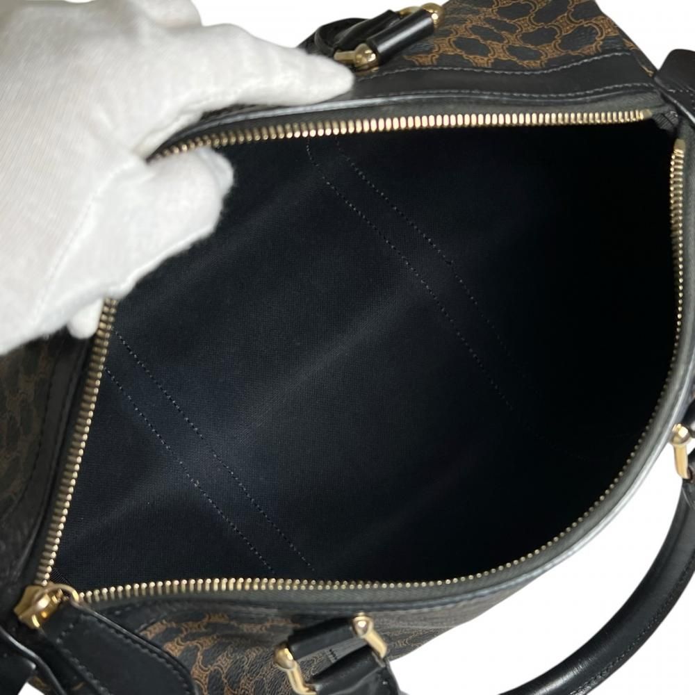 Celine Handbag Vintage Macadam Mini Boston Leather Black Brown Gold — view 4