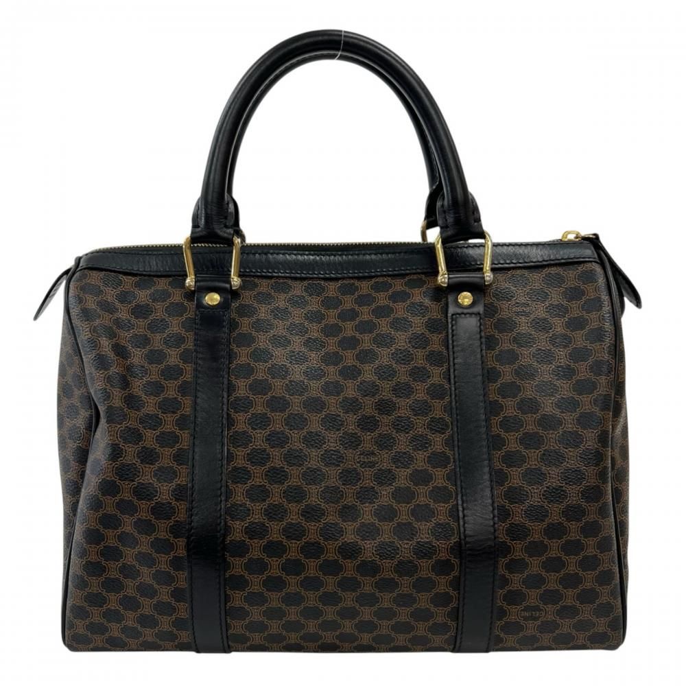 Celine Handbag Vintage Macadam Mini Boston Leather Black Brown Gold — view 2
