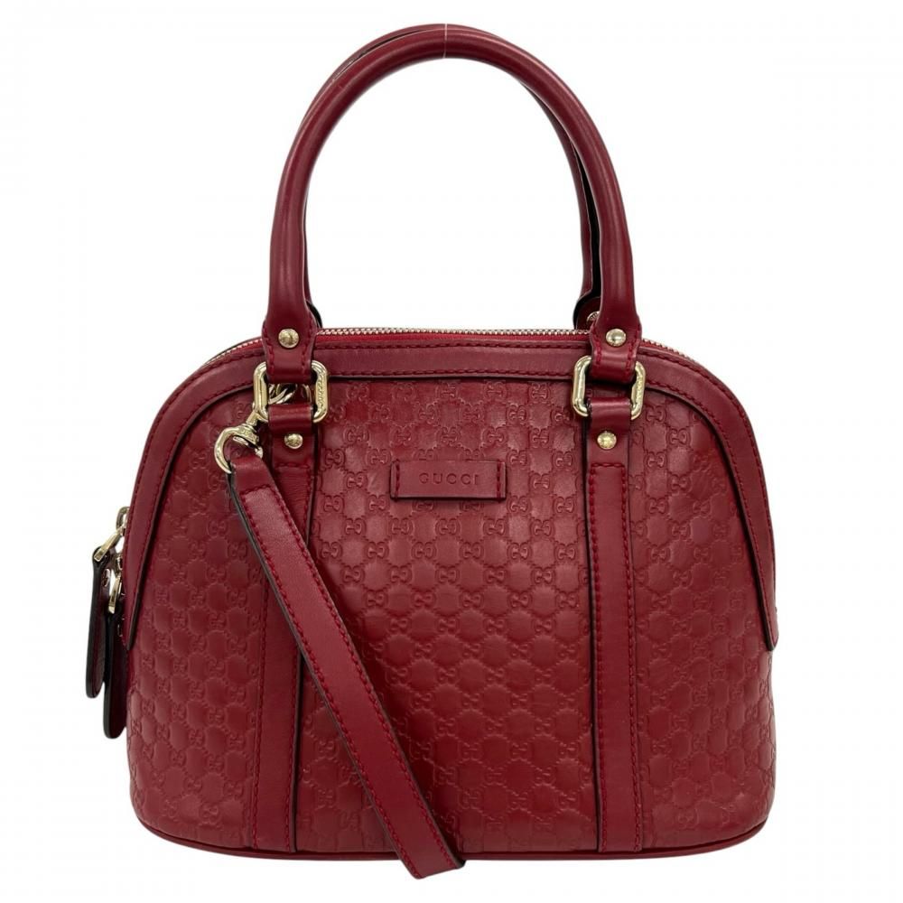 Gucci Shoulder Bag Micro Guccissima Dome Leather Red Gold