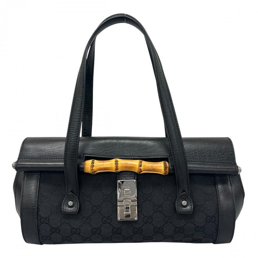 Gucci Bamboo Shoulder Bag GG Canvas Black Silver