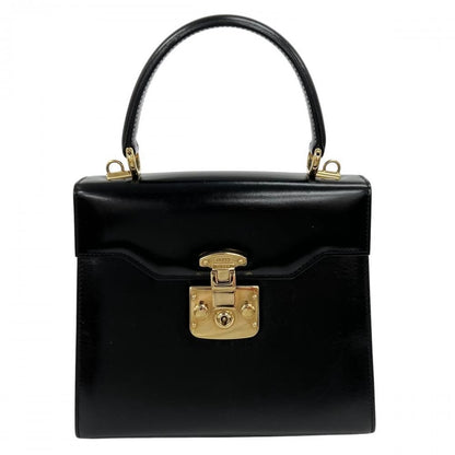 Gucci Handbag Lock Top Handle Box Calf Black Gold
