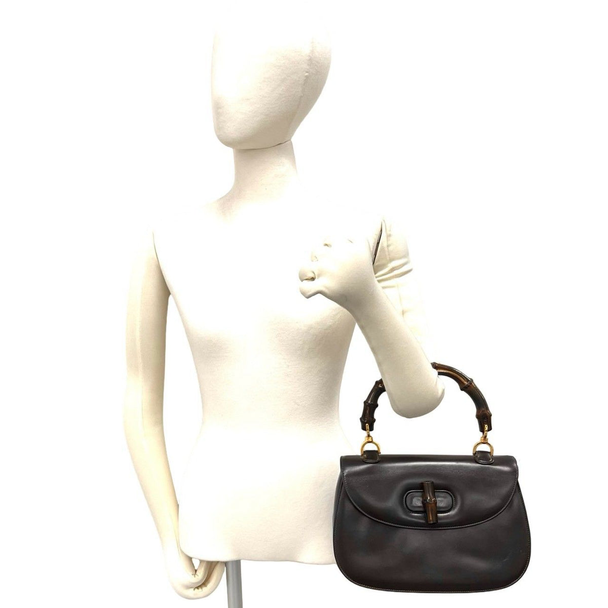 Gucci Vintage Bamboo Leather Handbag Mini Tote Brown — view 3