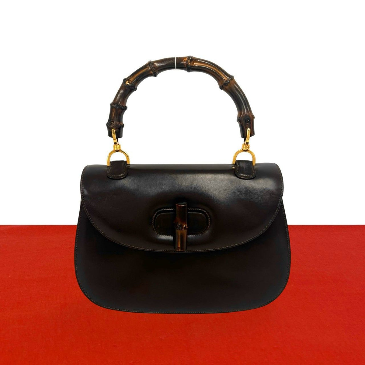 Gucci Vintage Bamboo Leather Handbag Mini Tote Brown