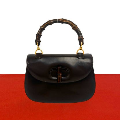Gucci Vintage Bamboo Leather Handbag Mini Tote Brown