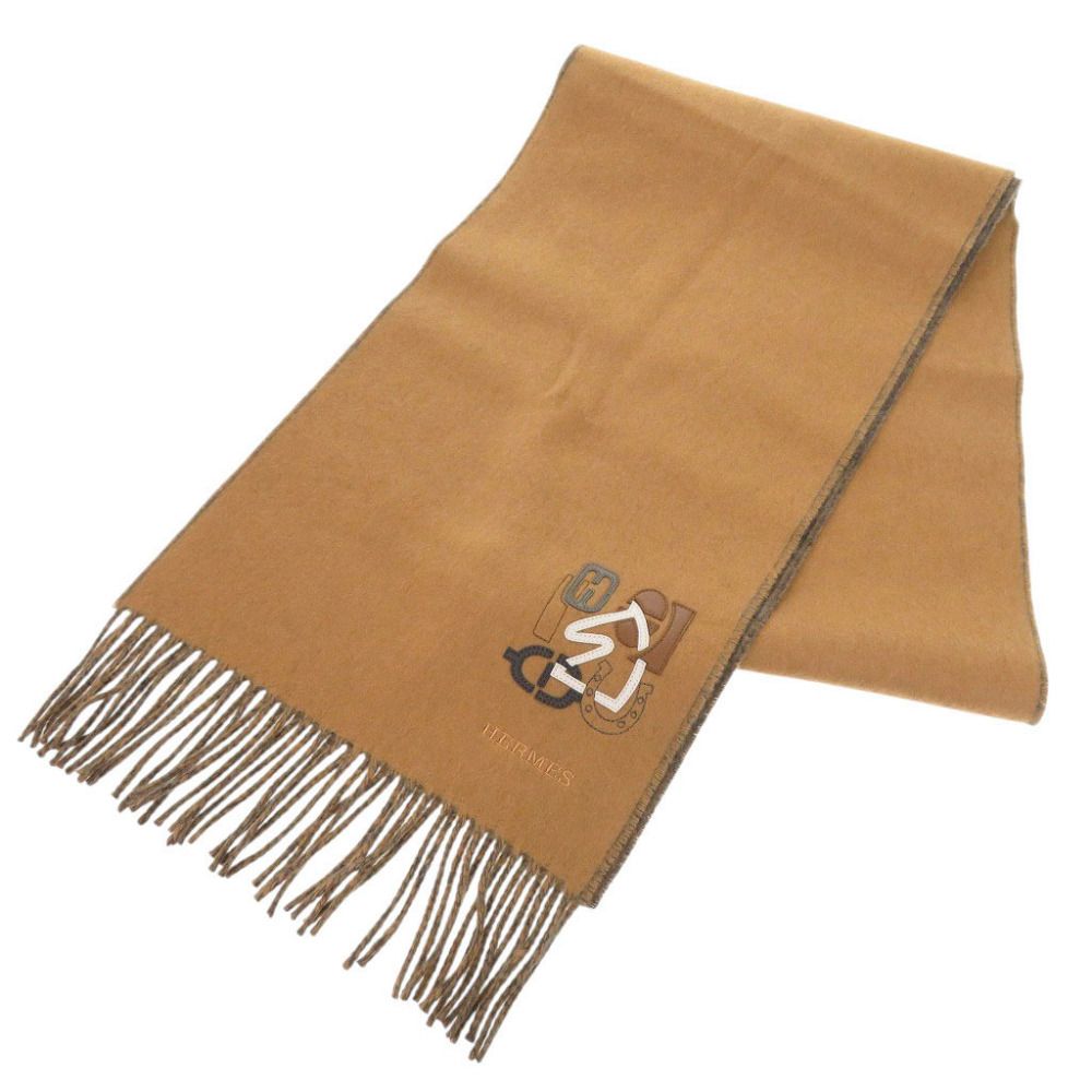 Hermes H Puzzle Cashmere Brown Gray Scarf