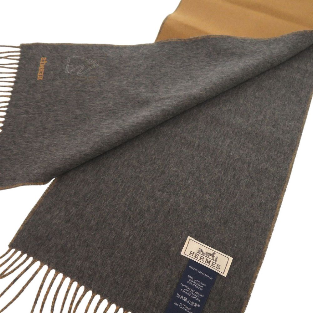 Hermes H Puzzle Cashmere Brown Gray Scarf — view 4