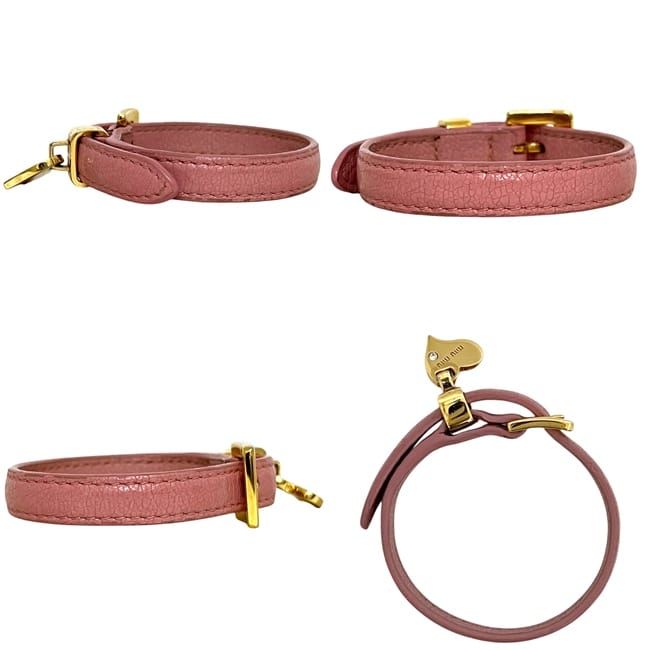 Miu Miu Bracelet Heart Leather Pink Logo Charm — view 2