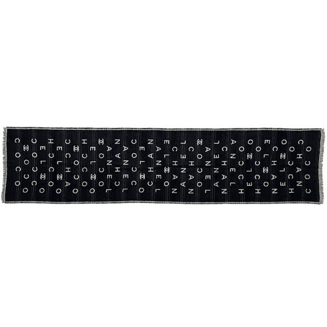 Chanel Shawl Reversible Logo Cashmere Silk Black Scarf — view 2