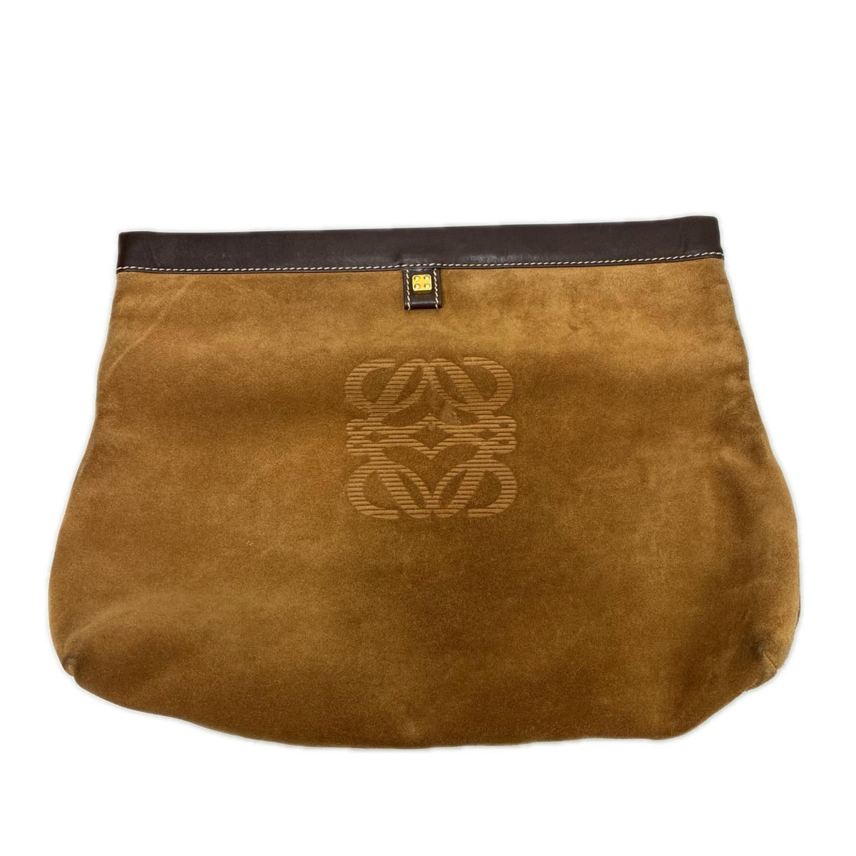 Loewe Clutch Embossed Anagram Suede Leather Vintage Brown
