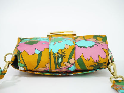 Fendi Baguette Floral Pattern 2-Way Shoulder Bag Nylon Orange Multicolor — view 5