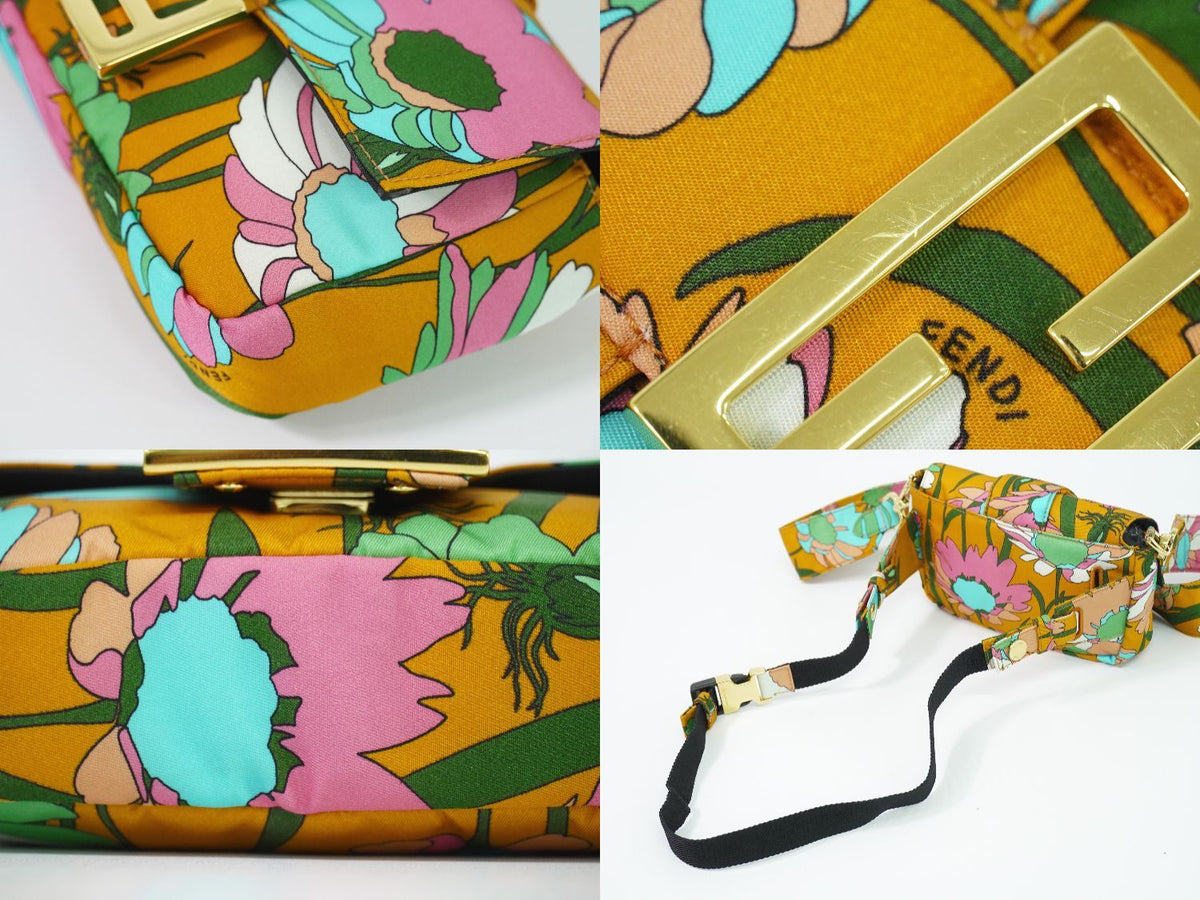 Fendi Baguette Floral Pattern 2-Way Shoulder Bag Nylon Orange Multicolor — view 7